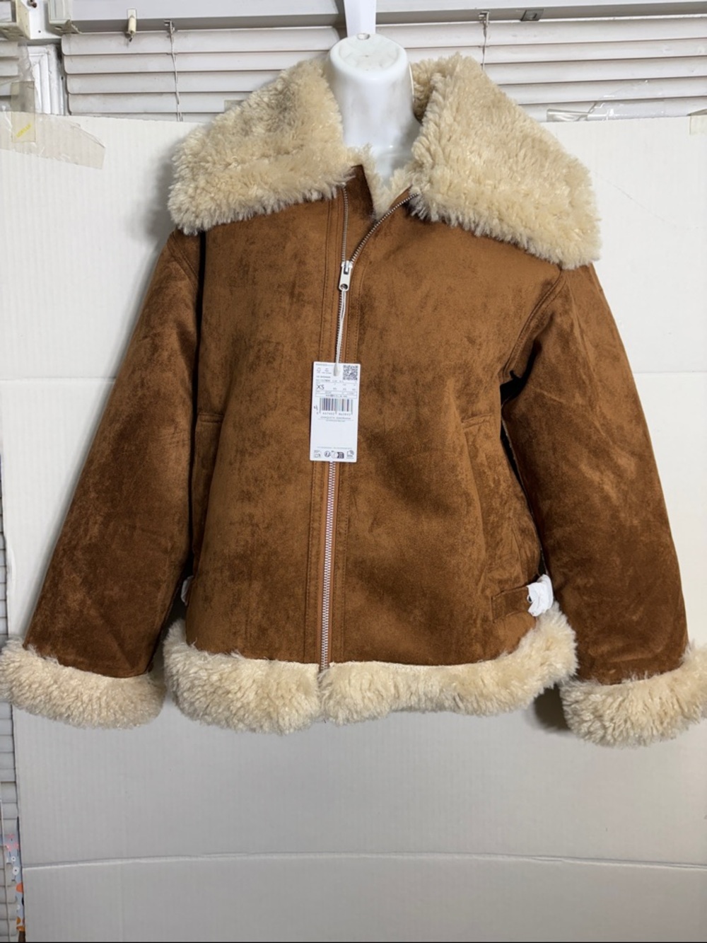 Mango Brown Jacket with Cream Faux DOUBLE-FACED SHEARLING JACKET 7804 - Picture 2 of 7